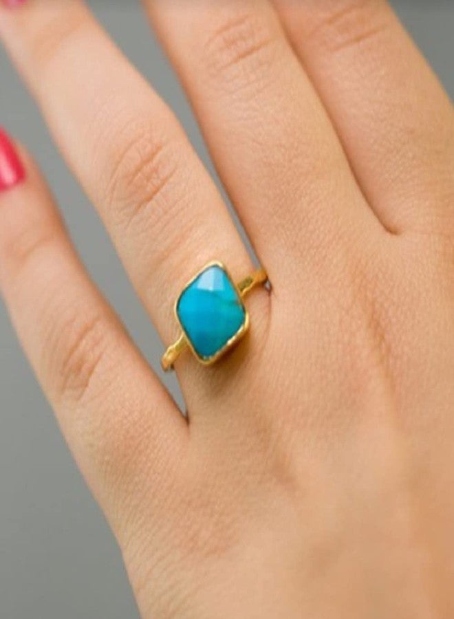 LRGKMCWTOB 925 Sterling Silver Bohemia Chic Square Turquoise Ring Fashion Rings Stackable Ring Natural Turquoise Jewelry Birthday (Size 9) - Image 4